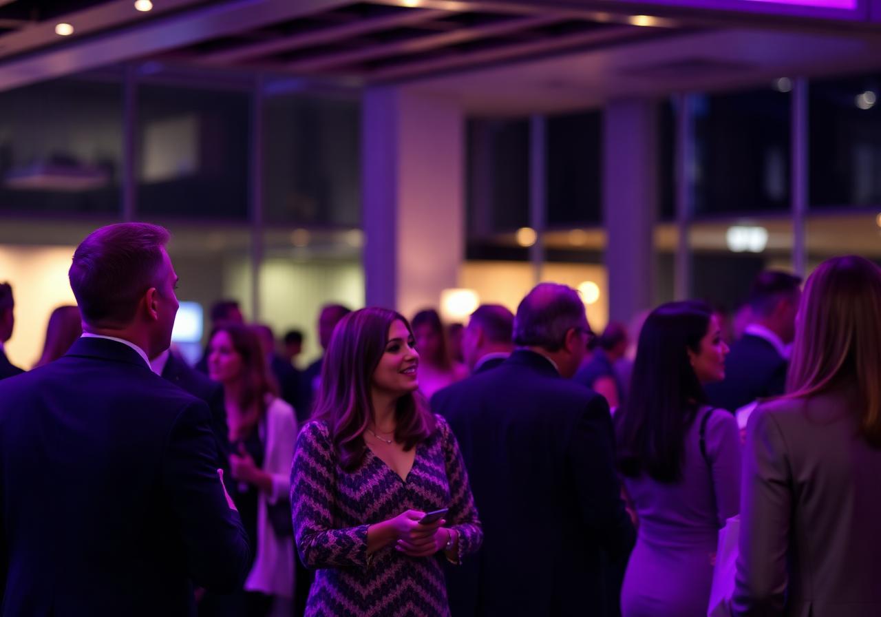 Networking inmobiliario con luces violetas