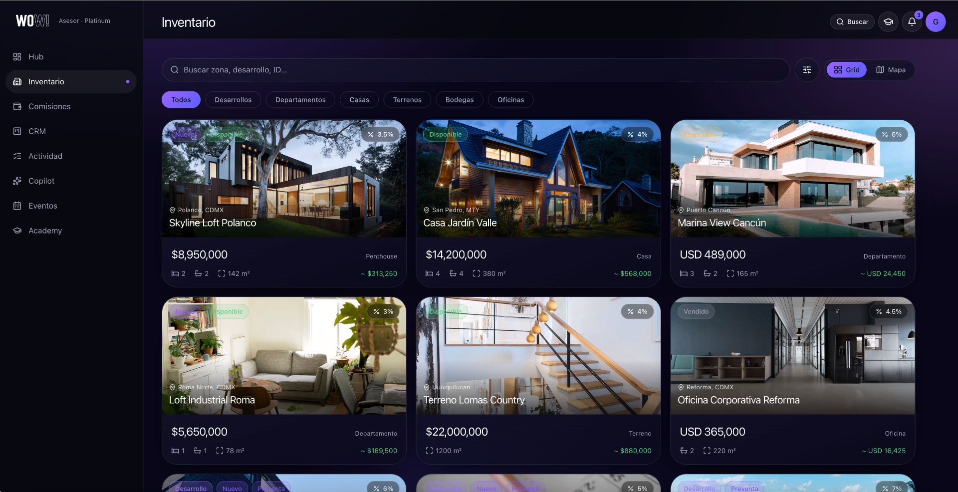 WOW! plataforma en desktop